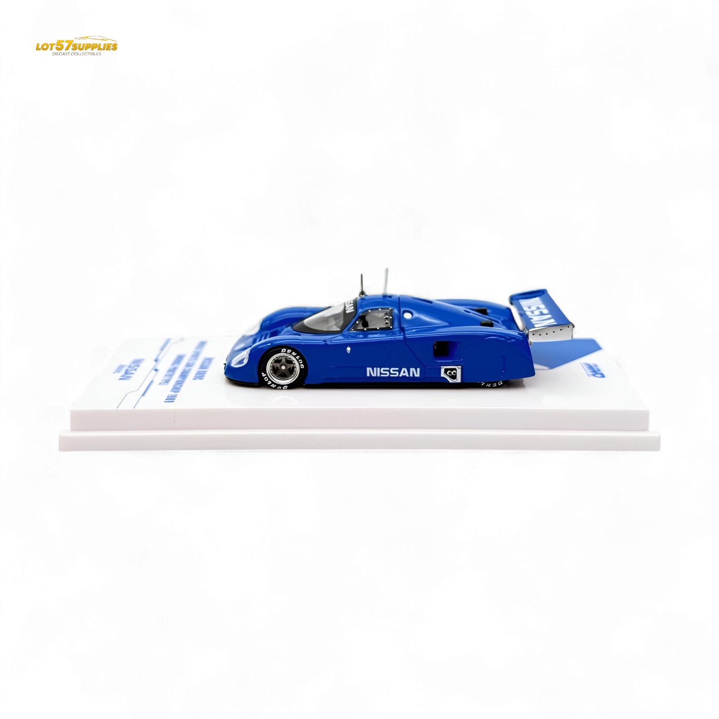 Blue Nissan R89C diecast model from Inno64, 1:64 scale, showcasing detailed championship racing car with vibrant blue paint.