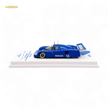 Blue Nissan R89C diecast model from Inno64, 1:64 scale, showcasing detailed championship racing car with vibrant blue paint.