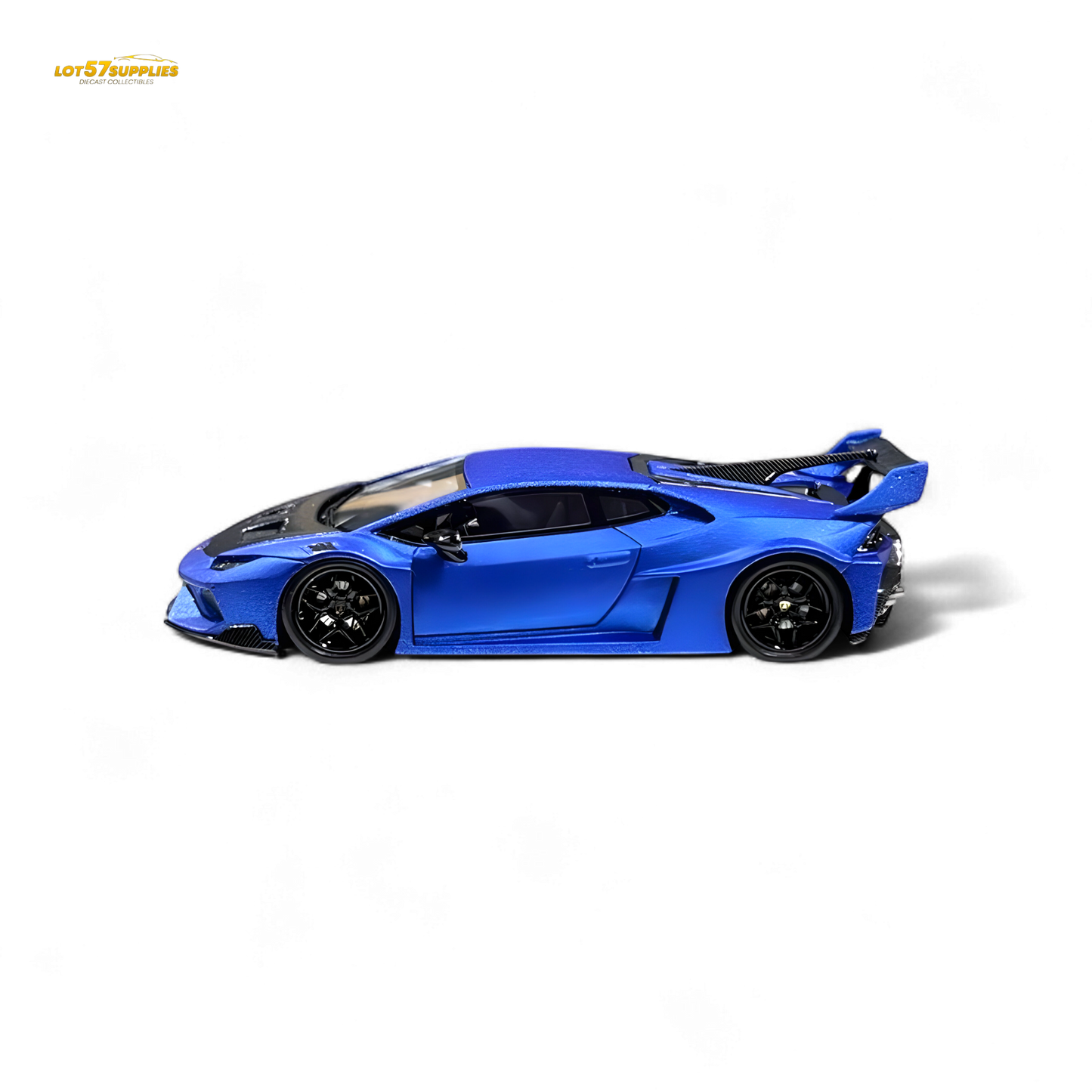 Matte blue Lamborghini Huracan LP610-4 diecast model by Lot57Supplies, detailed 1:64 scale resin car with wide body features
