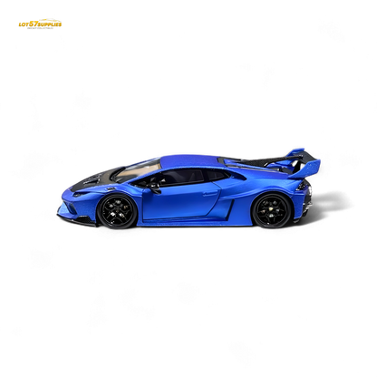 Matte blue Lamborghini Huracan LP610-4 diecast model by Lot57Supplies, detailed 1:64 scale resin car with wide body features