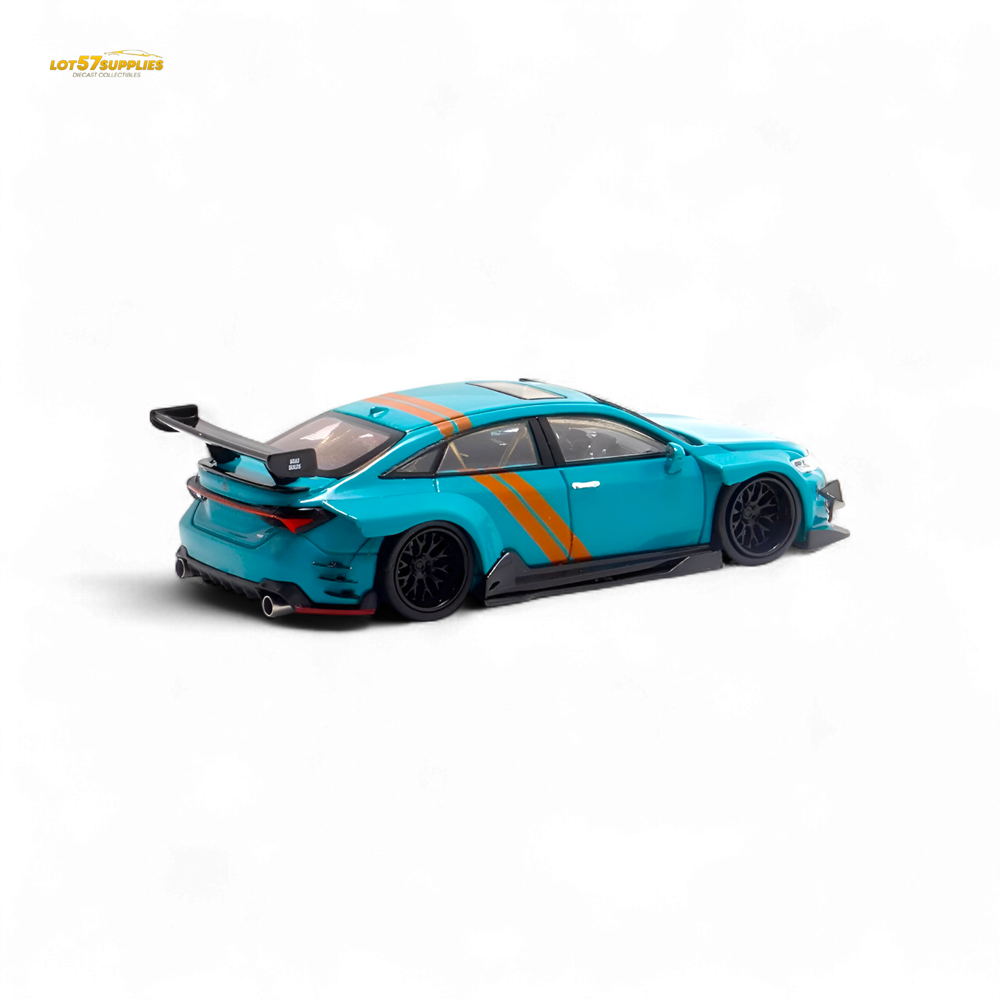 Green LMF Toyota Avalon diecast model in modified concept livery, 1:64 scale, showcasing detailed design and vibrant green paint.