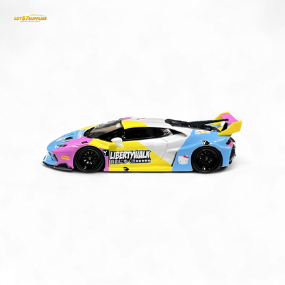 Lamborghini Huracan LP610-4 wide-body resin diecast model in 1:64 scale, detailed yellow Lamborghini with black accents.