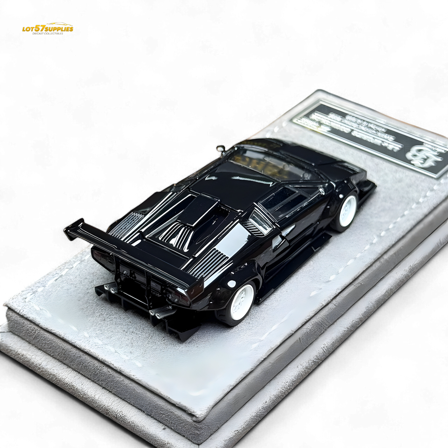 Lamborghini Countach LBWK diecast model with black and white wheels, detailed miniature car in 1:64 scale, by Lot57Supplies Diecast Shop