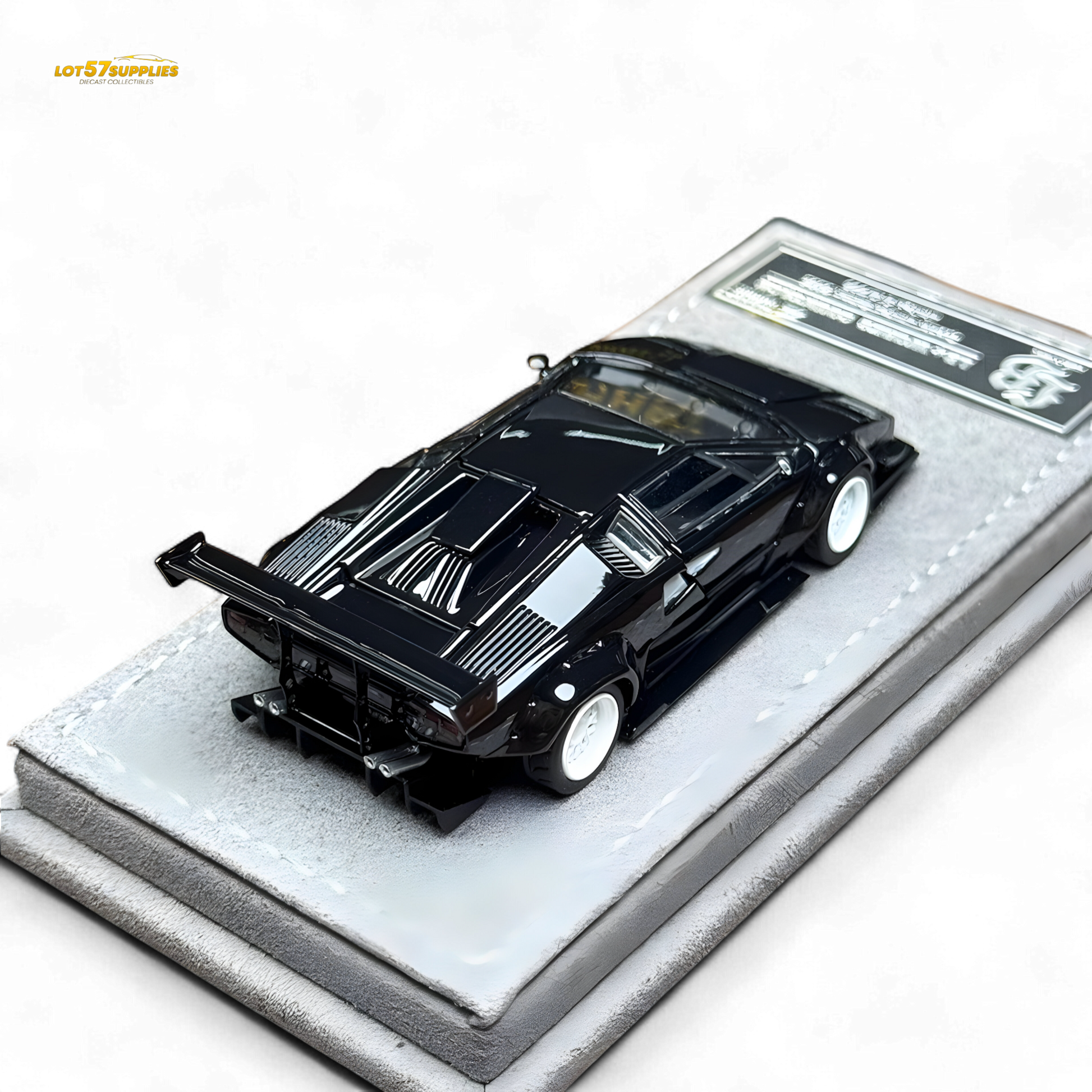 Lamborghini Countach LBWK diecast model with black and white wheels, detailed miniature car in 1:64 scale, by Lot57Supplies Diecast Shop