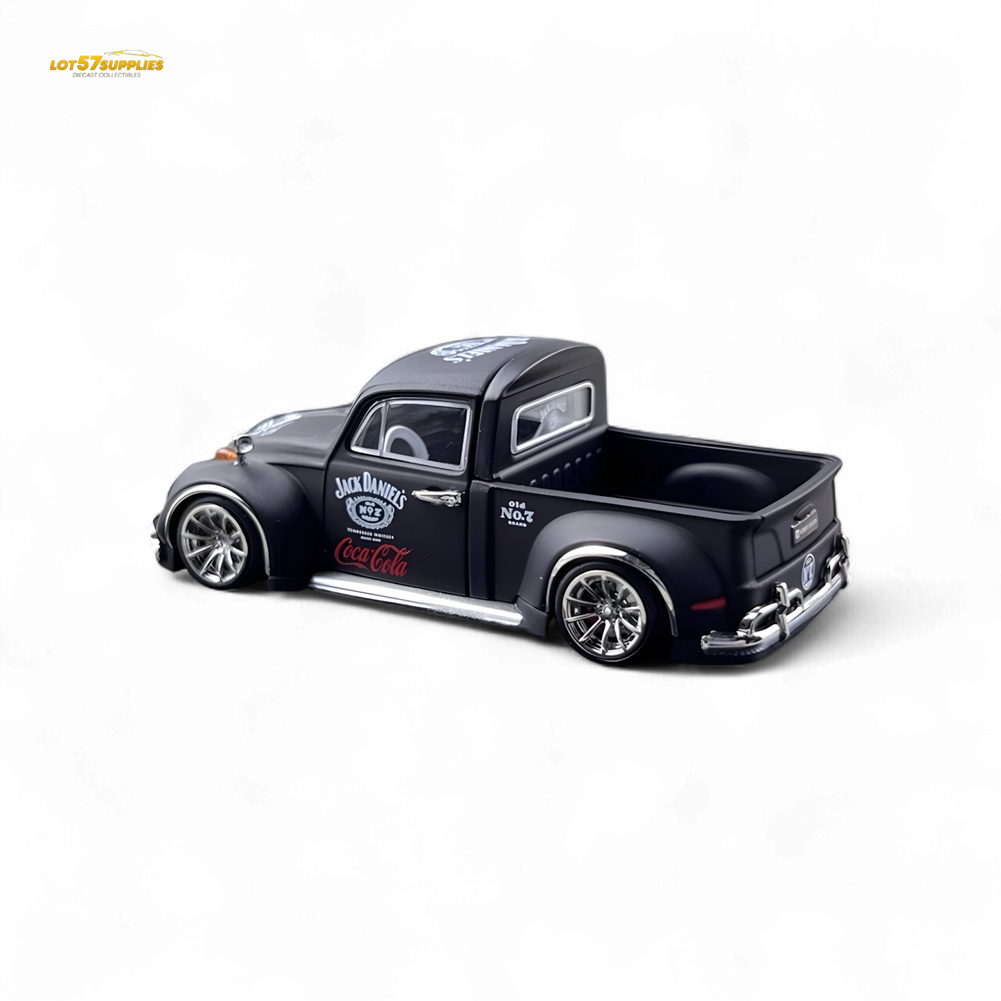 Volkswagen Liberty 64 Beetle Pickup diecast model in Jack Daniel's livery, detailed 1:64 scale collectible by Lot57Supplies Diecast Shop
