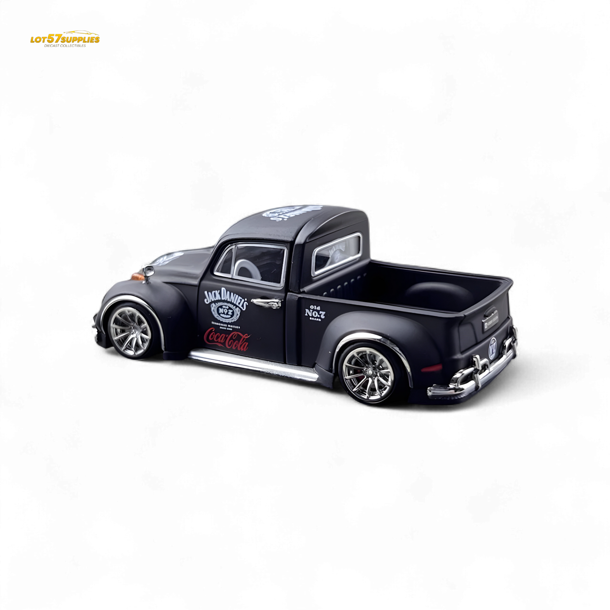 Volkswagen Liberty 64 Beetle Pickup diecast model in Jack Daniel's livery, detailed 1:64 scale collectible by Lot57Supplies Diecast Shop