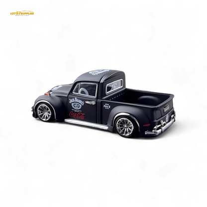 Volkswagen Liberty 64 Beetle Pickup diecast model in Jack Daniel's livery, detailed 1:64 scale collectible by Lot57Supplies Diecast Shop