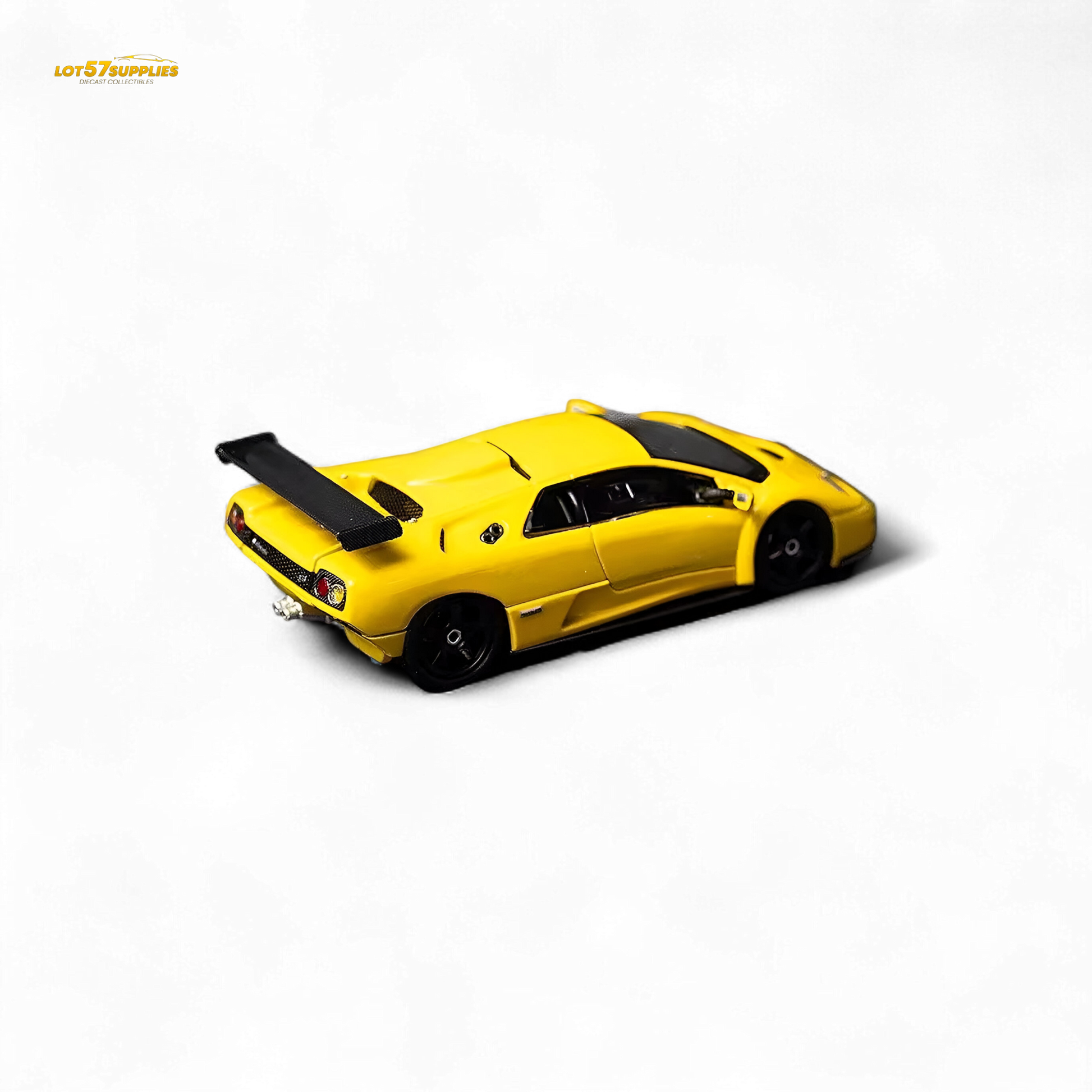 Yellow Lamborghini Diablo GT-R diecast model by Lot57Supplies, detailed miniature car with sleek design and vibrant color.