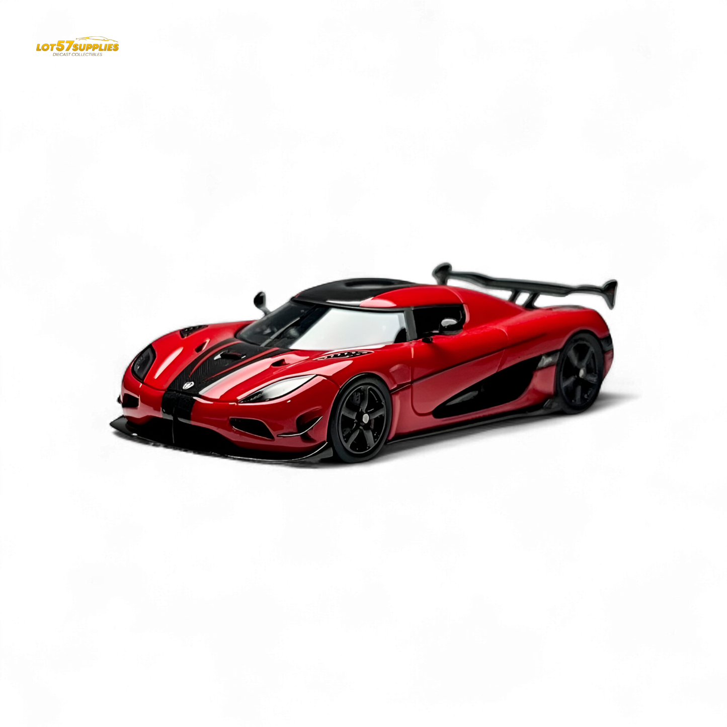 Red Lot57Supplies Diecast Agera RS model car in 1:64 scale with detailed features and sleek design.