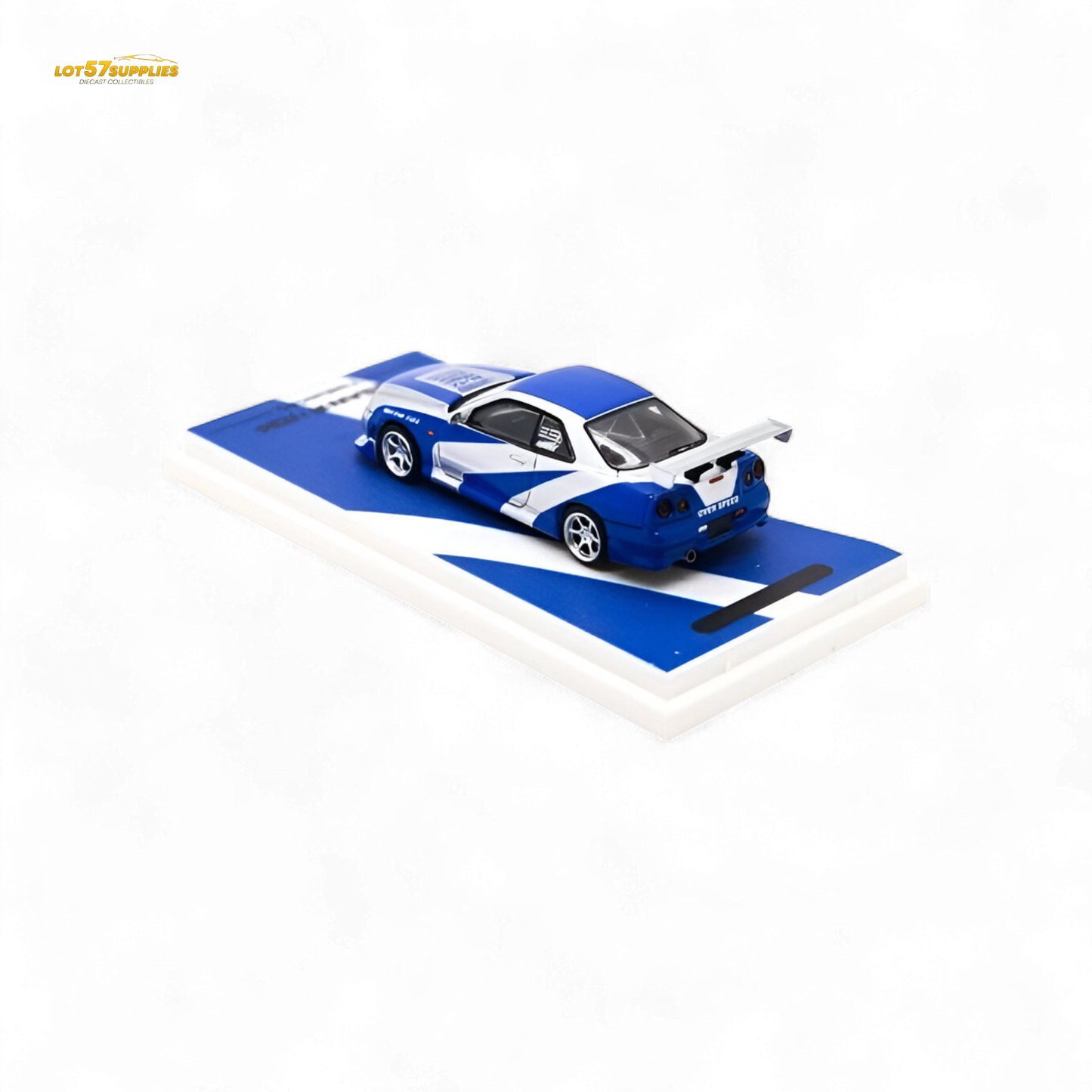 TimeMicro Skyline GT-R R34 Blue Silver 1:64 - Evergreen Kings