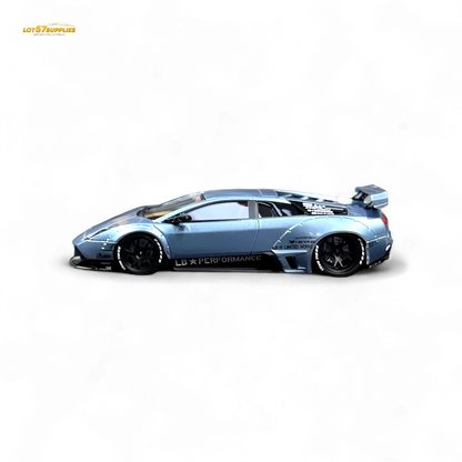 Lamborghini Murcielago LBWK diecast model in ice blue, 1:64 scale, featuring detailed exterior and Lamborghini design.