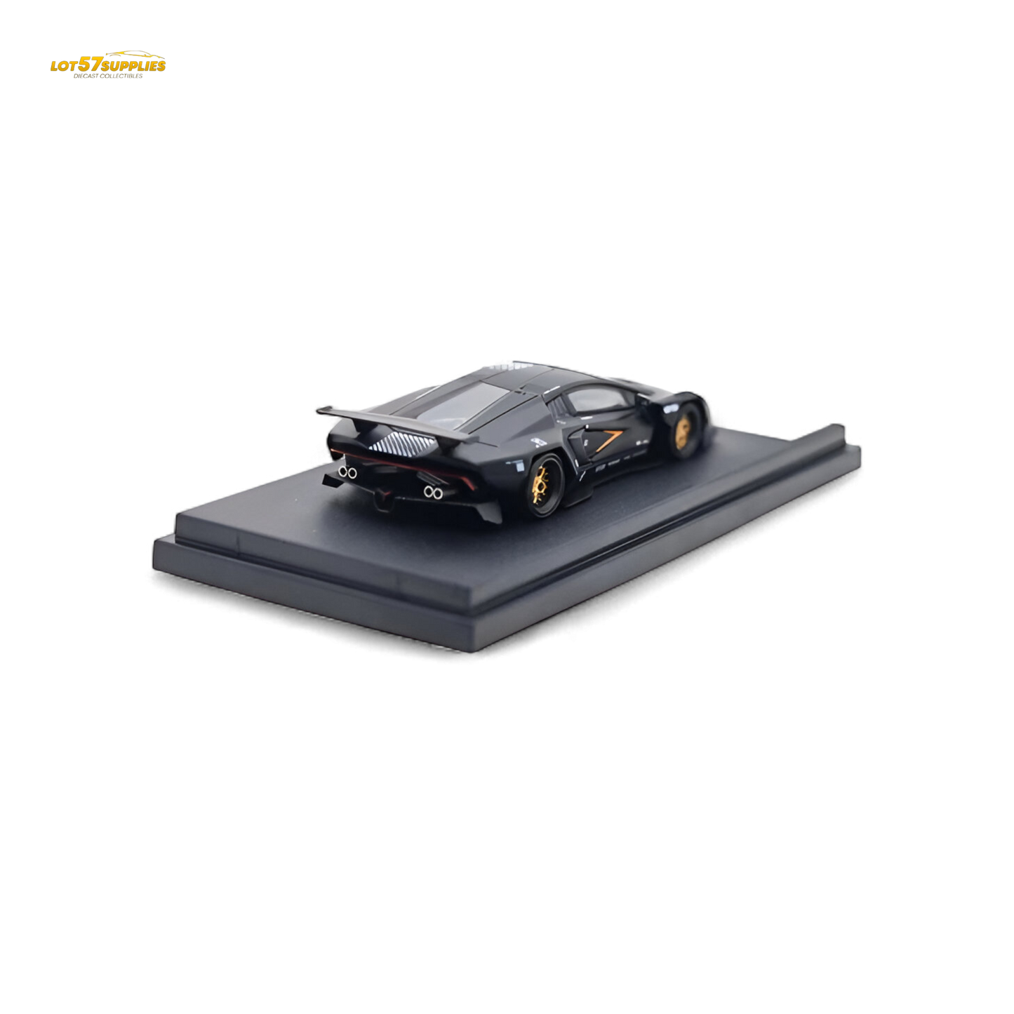 Black Lamborghini Countach diecast model in 1:64 scale by Lot57Supplies Diecast Shop, detailed with sleek design and realistic features.