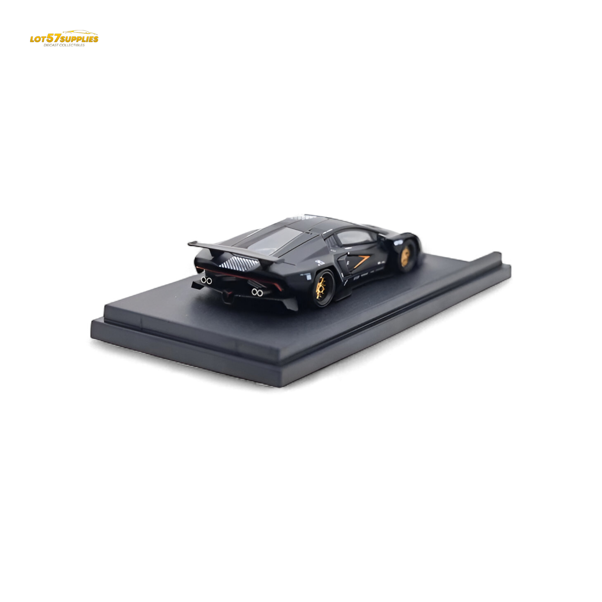 Black Lamborghini Countach diecast model in 1:64 scale by Lot57Supplies Diecast Shop, detailed with sleek design and realistic features.