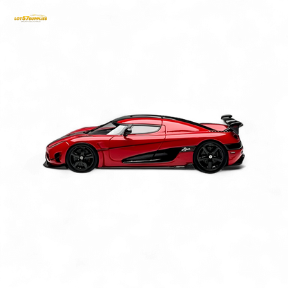Red Lot57Supplies Diecast Agera RS 1:64 scale model car with detailed exterior, showcasing sleek design and vibrant color.
