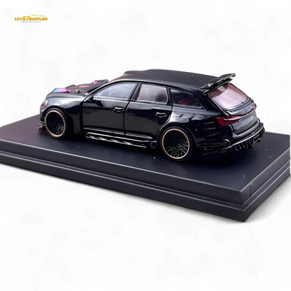 Metallic black 1:64 scale Audi RS6 Wagon diecast model by Lot57Supplies Diecast Shop, detailed miniature car with realistic features.
