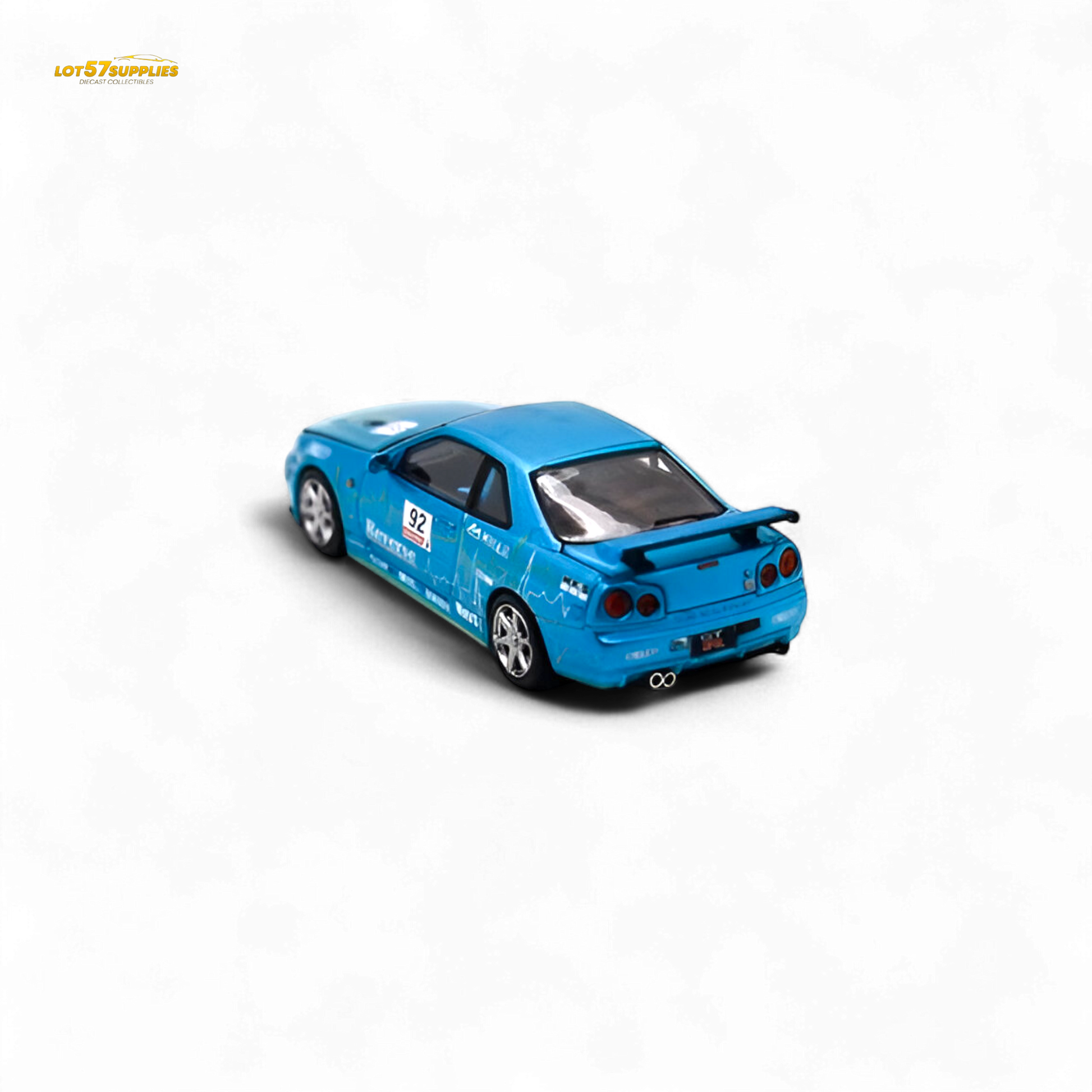 Nissan Skyline R34 Blue diecast model car #92 with figure, detailed 1:64 scale collectible by Lot57Supplies Diecast Shop