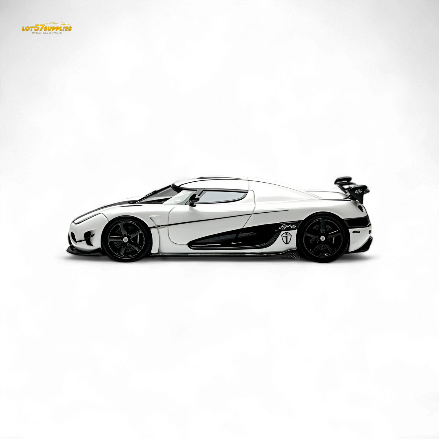 Lot57Supplies Diecast Shop Guo Ji Agera RS Panda 1:64 scale diecast model car showing detailed black and white panda design.