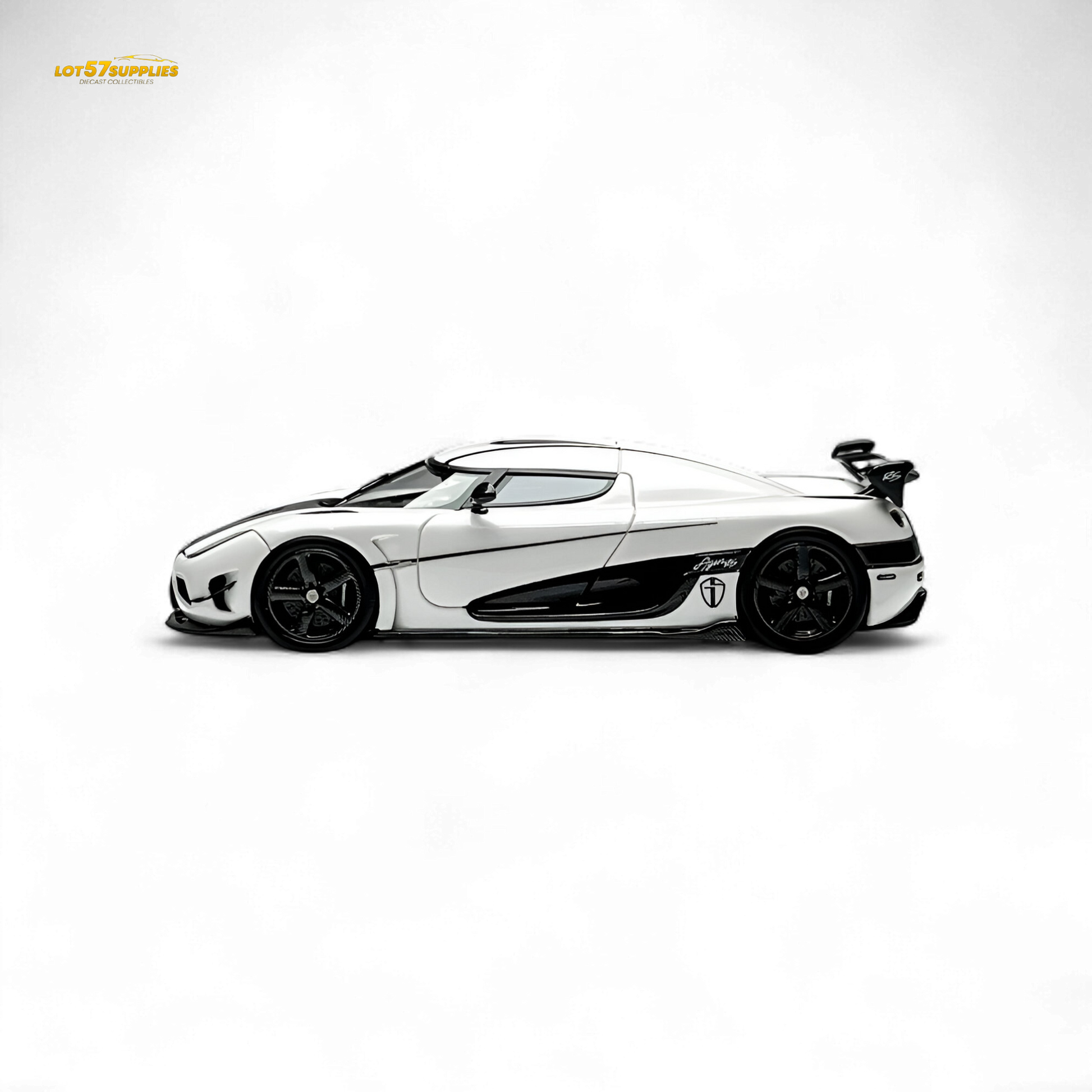 Lot57Supplies Diecast Shop Guo Ji Agera RS Panda 1:64 scale diecast model car showing detailed black and white panda design.