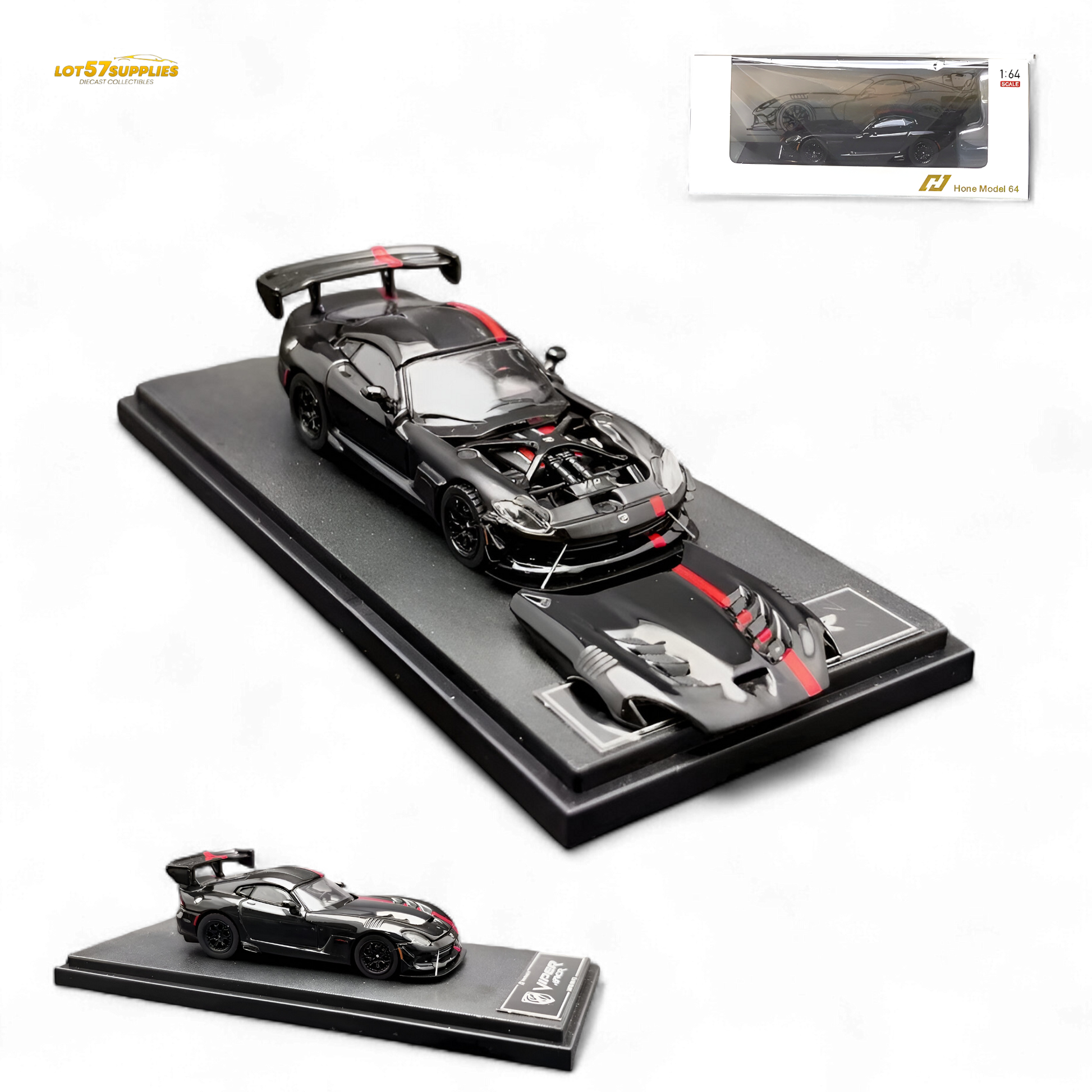 Black Dodge Viper ACR Venom diecast model in 1:64 scale, detailed with realistic features and branding.