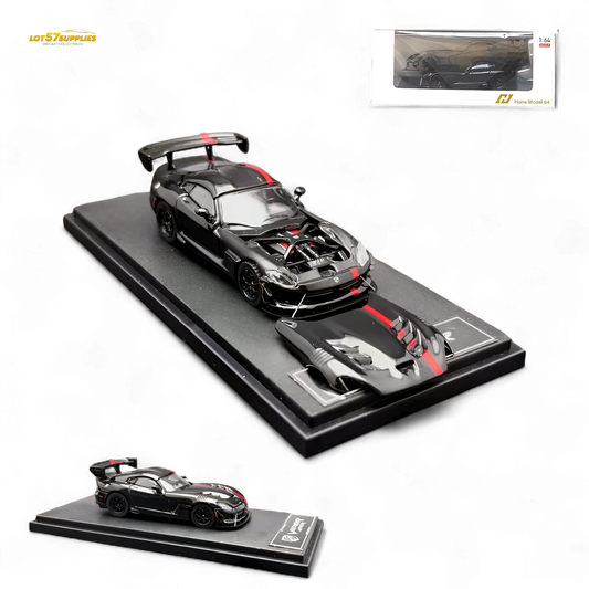 Black Dodge Viper ACR Venom diecast model in 1:64 scale, detailed with realistic features and branding.