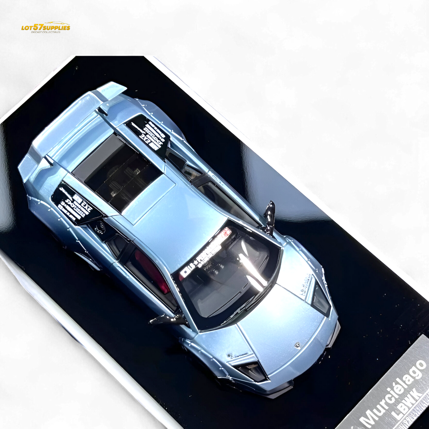 Ice blue Lamborghini Murcielago LBWK diecast model in 1:64 scale, detailed miniature by Lot57Supplies Diecast Shop.