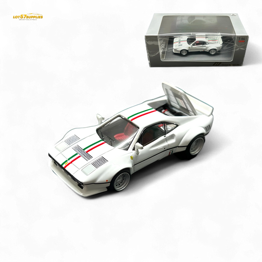 Ferrari Hone Model 64 288GTO wide-body white diecast car, detailed miniature replica with racing design.