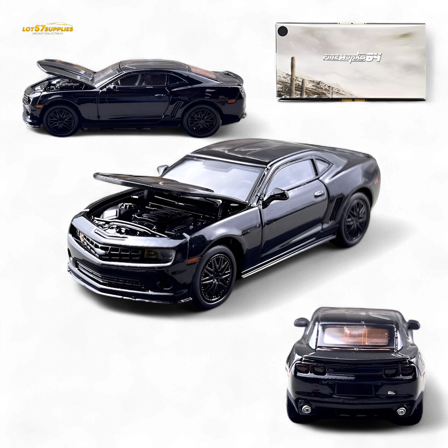 Chevrolet Camaro Bumblebee diecast car by Lot57Supplies Diecast Shop, 1:64 scale, detailed yellow and black finish.