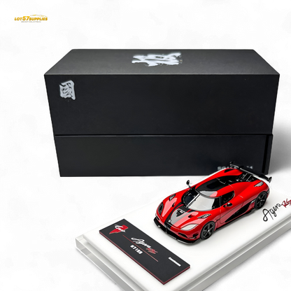 Red Lot57Supplies Diecast Shop Agera RS 1:64 scale model car, detailed miniature replica of the high-performance sports vehicle.