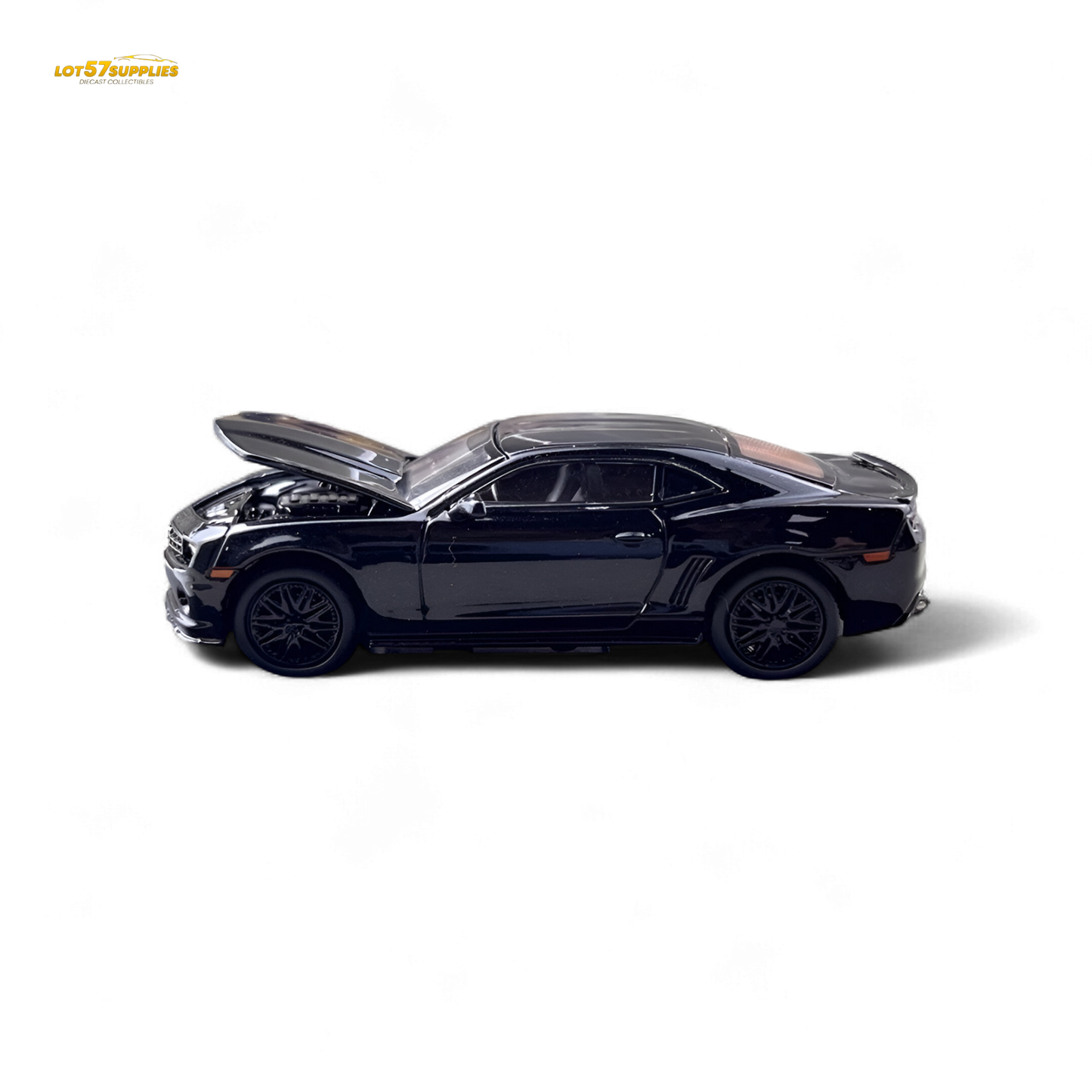 Diecast Chevrolet Camaro Bumblebee model in 1:64 scale by Lot57Supplies Diecast Shop, detailed yellow and black Chevrolet vehicle.
