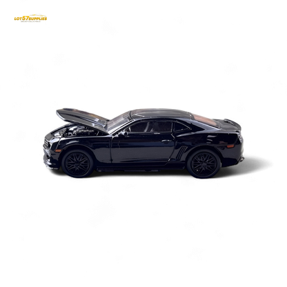 Diecast Chevrolet Camaro Bumblebee model in 1:64 scale by Lot57Supplies Diecast Shop, detailed yellow and black Chevrolet vehicle.