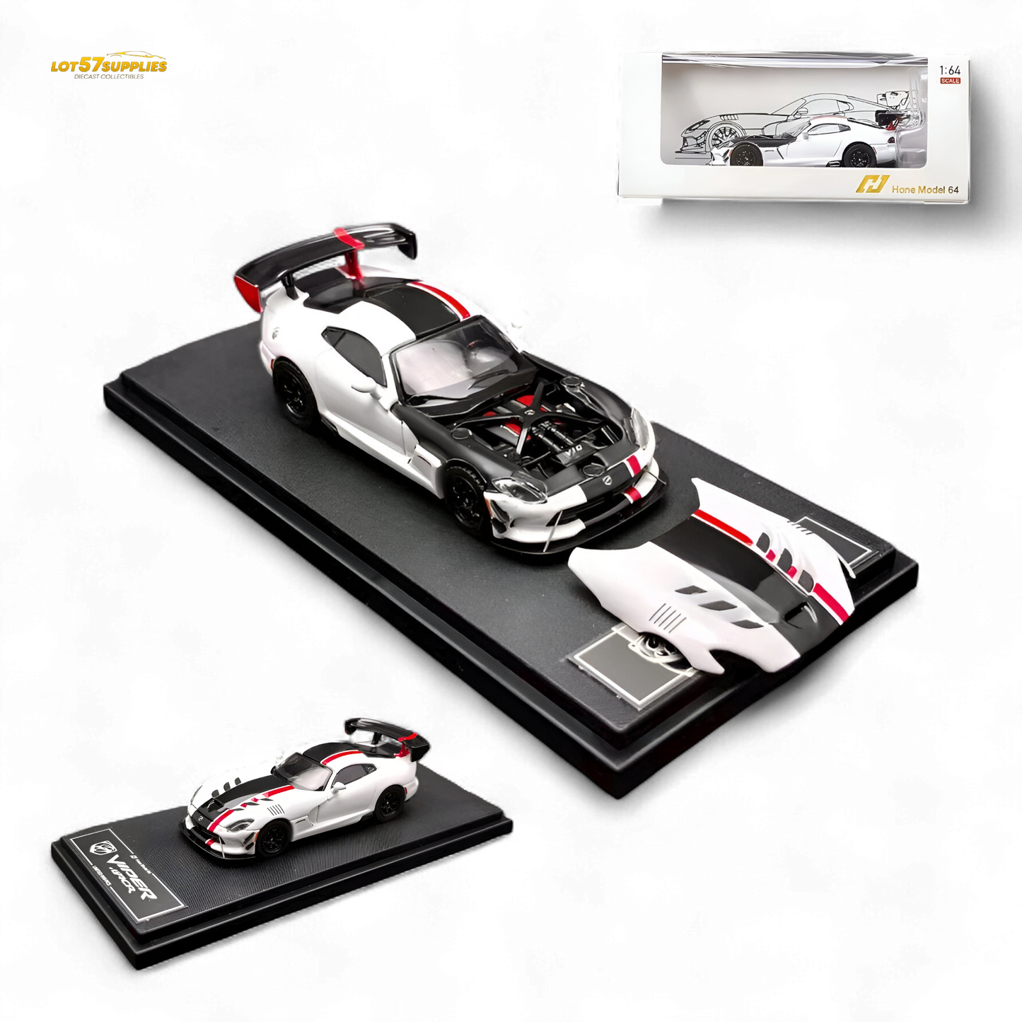 White Dodge Viper ACR diecast model by Hone Model in 1:64 scale, detailed miniature collectible from Lot57Supplies Diecast Shop.