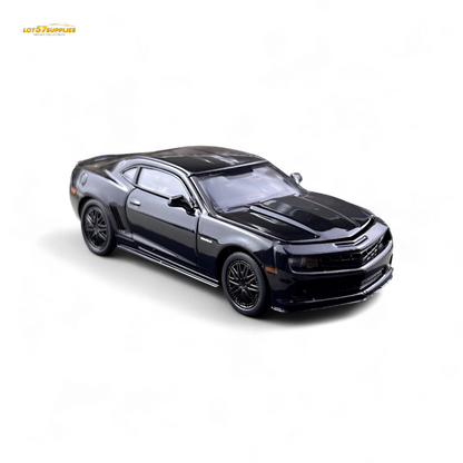 Chevrolet Camaro Bumblebee diecast model by Lot57Supplies, 1:64 scale, detailed yellow and black Chevrolet car on display.