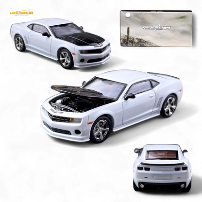 Pearl white Chevrolet Camaro Bumblebee diecast model in 1:64 scale by Lot57Supplies Diecast Shop, detailed exterior and design.