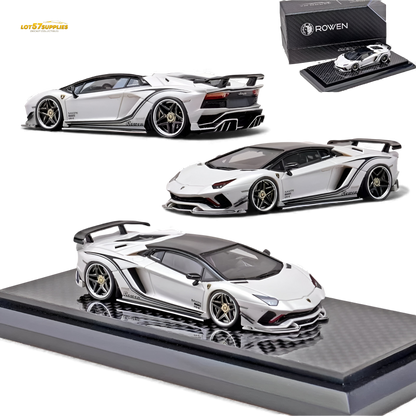 White YM Model Lamborghini Aventador S Rowen diecast car, 1:64 scale, detailed miniature model with sleek design.