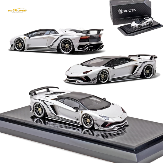 White YM Model Lamborghini Aventador S Rowen diecast car, 1:64 scale, detailed miniature model with sleek design.