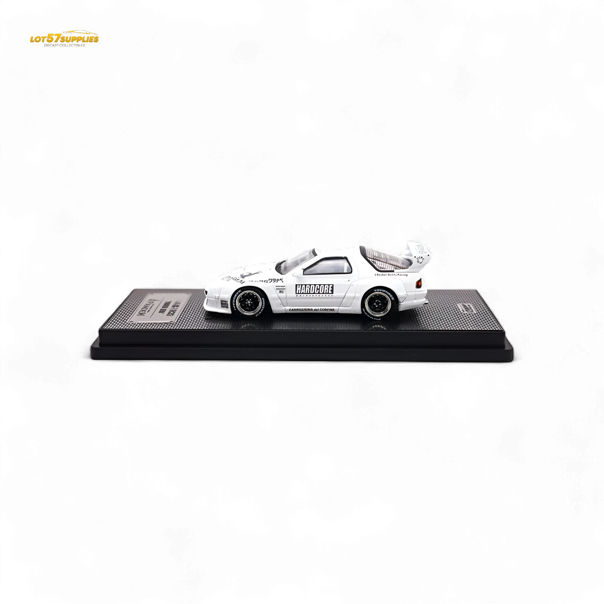 White Inno64 Mazda RX-7 FC3S Pandem Aero diecast model car in 1:64 scale, featuring detailed Mazda design and aerodynamic enhancements.