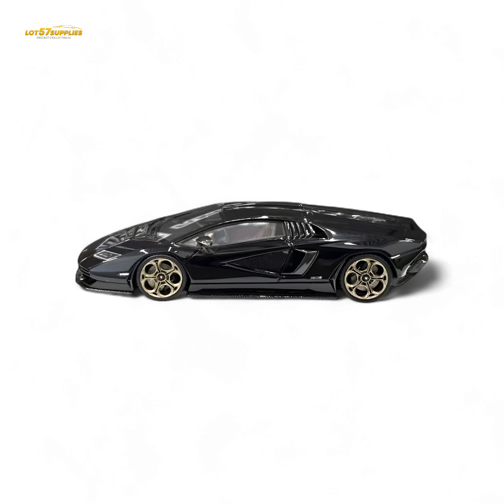 Black Lamborghini Model Countach LPI 800-4 diecast car in 1:64 scale by Lot57Supplies Diecast Shop, detailed miniature vehicle.