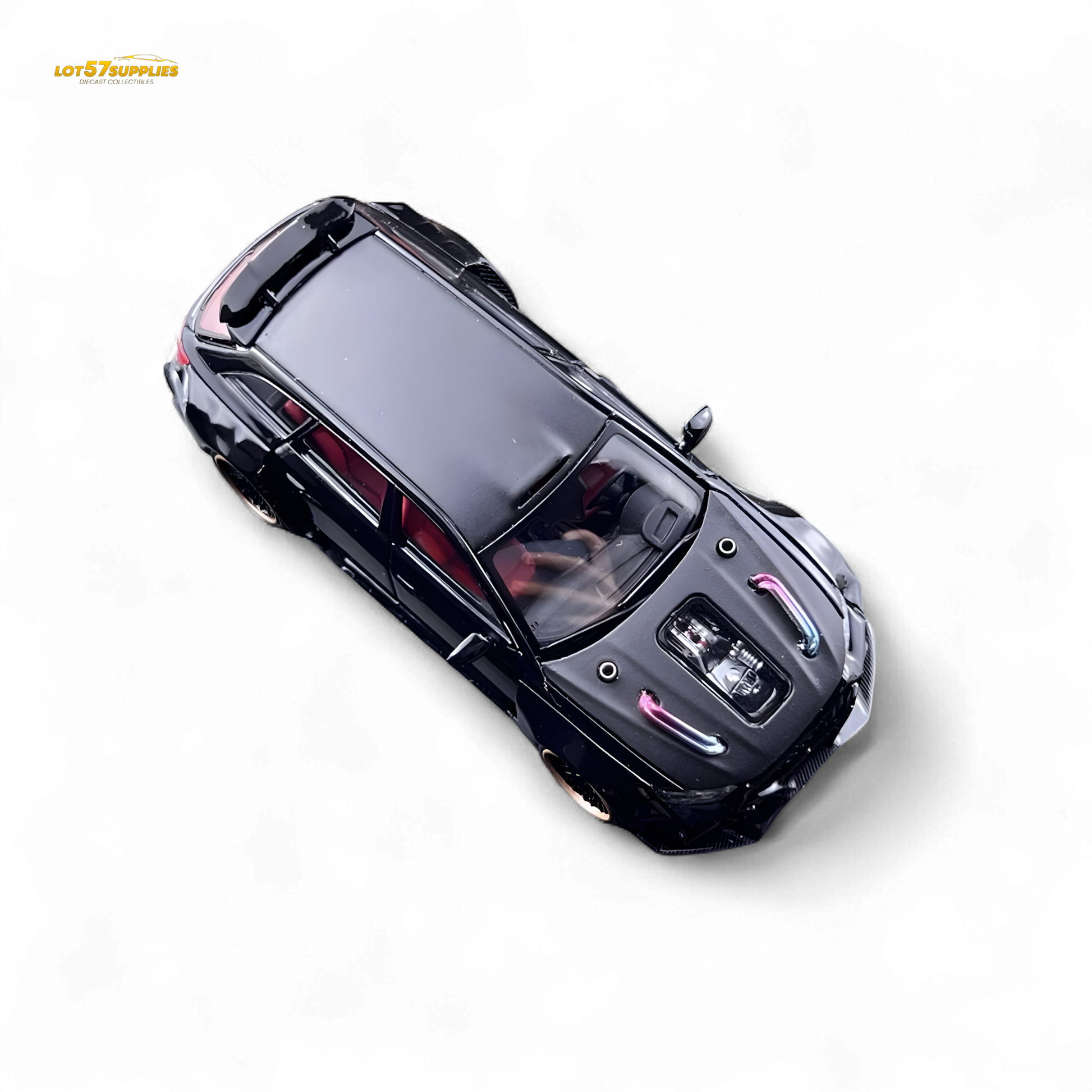 Metallic black Audi RS6 wagon diecast model in 1:64 scale with detailed features, showcasing the Lot57Supplies Diecast Shop product.