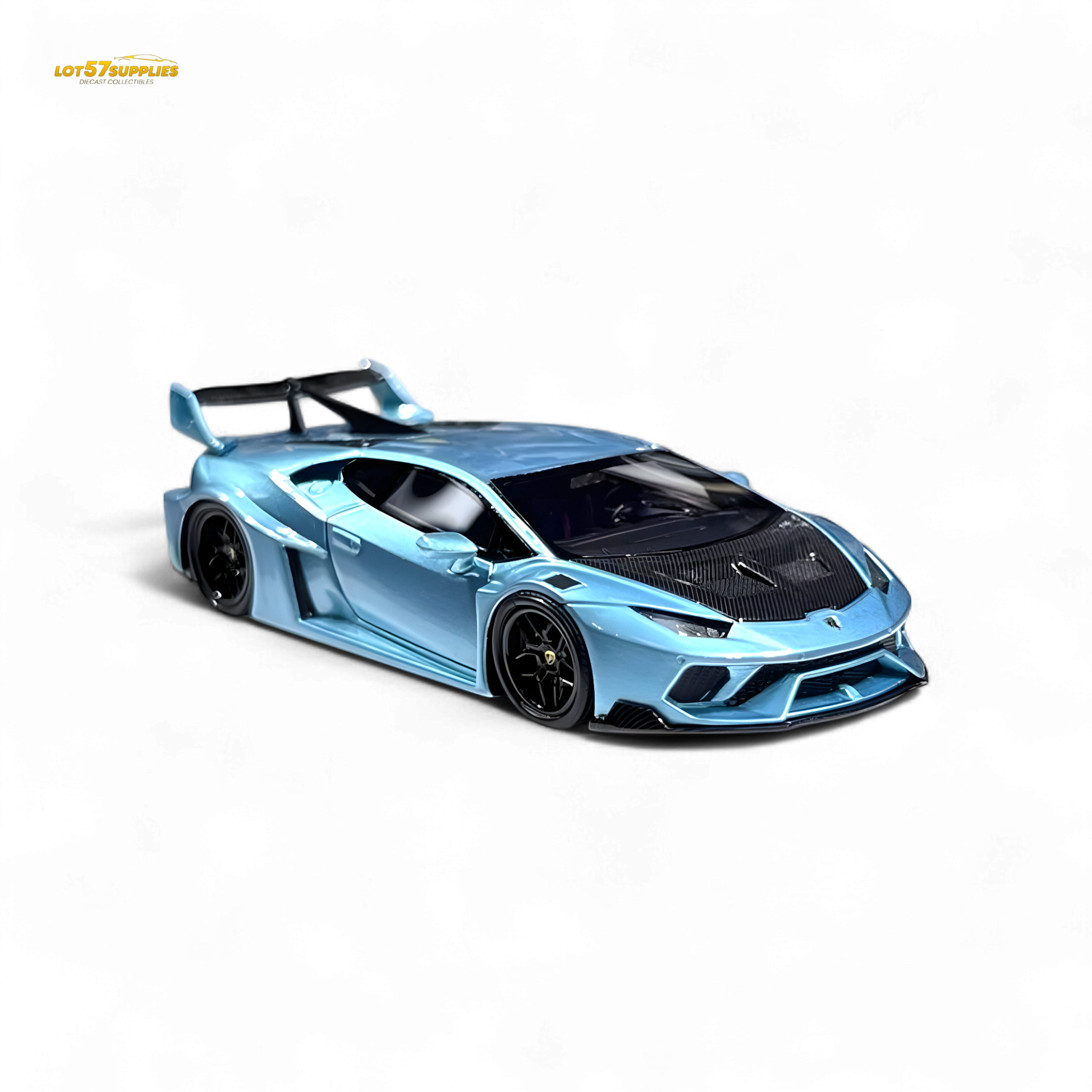 Ice blue Lamborghini Huracan LP610-4 diecast model in 1:64 scale by Lot57Supplies Diecast Shop, showing detailed exterior and sleek design.