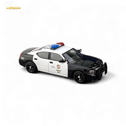 Dodge Charger 2006 LAPD police car diecast model in white with black and blue decals, detailed Lot57Supplies Diecast Shop replica