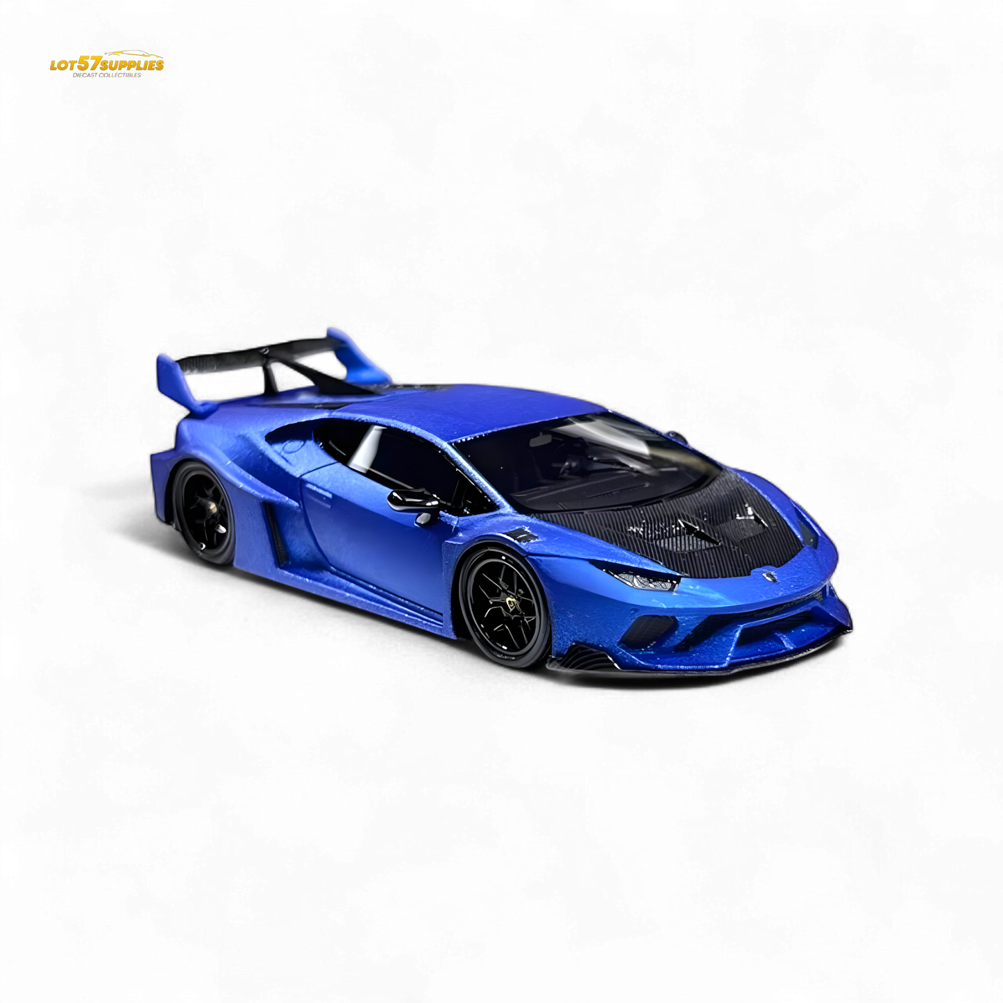 Matte blue Lamborghini Huracan LP610-4 WideBody diecast model by Lot57Supplies, detailed resin 1:64 scale car.