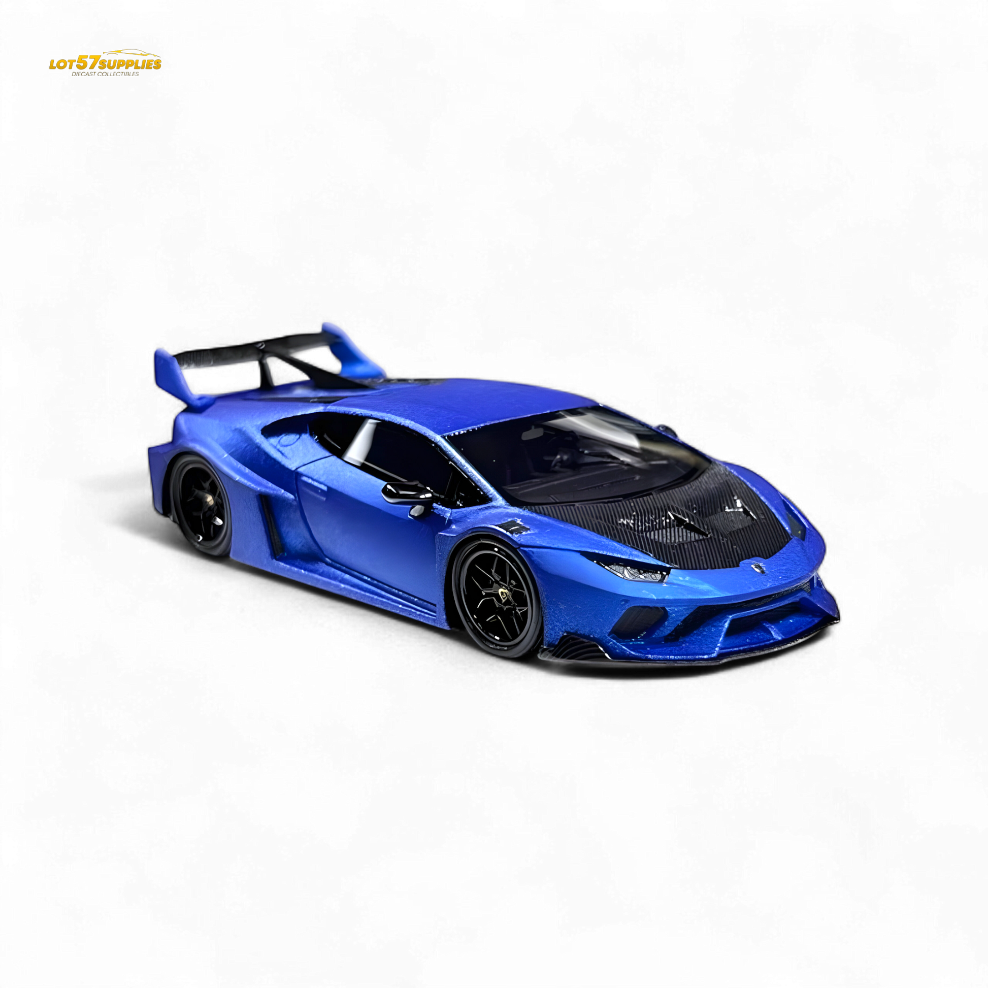 Matte blue Lamborghini Huracan LP610-4 WideBody diecast model by Lot57Supplies, detailed resin 1:64 scale car.