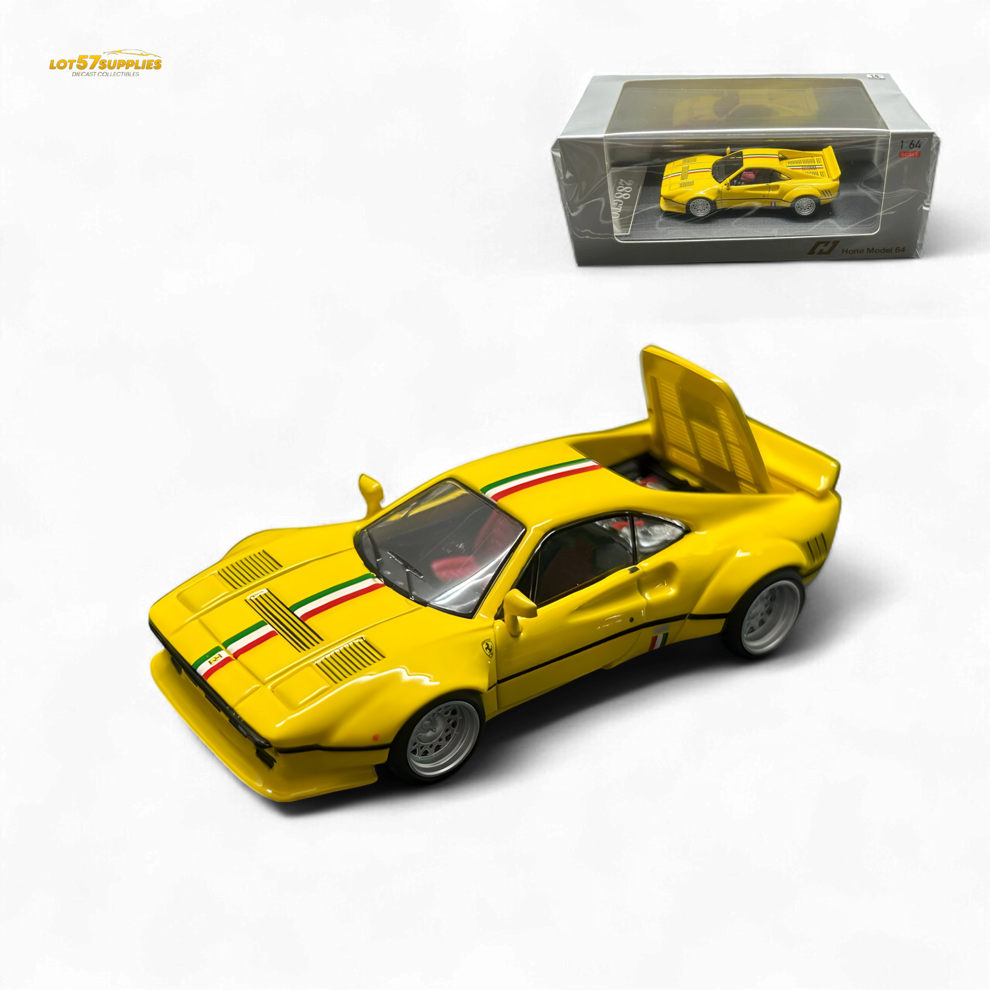 Hone Model 64 288GTO Wide-Body Latte Art Yellow 1:64 - Evergreen Kings