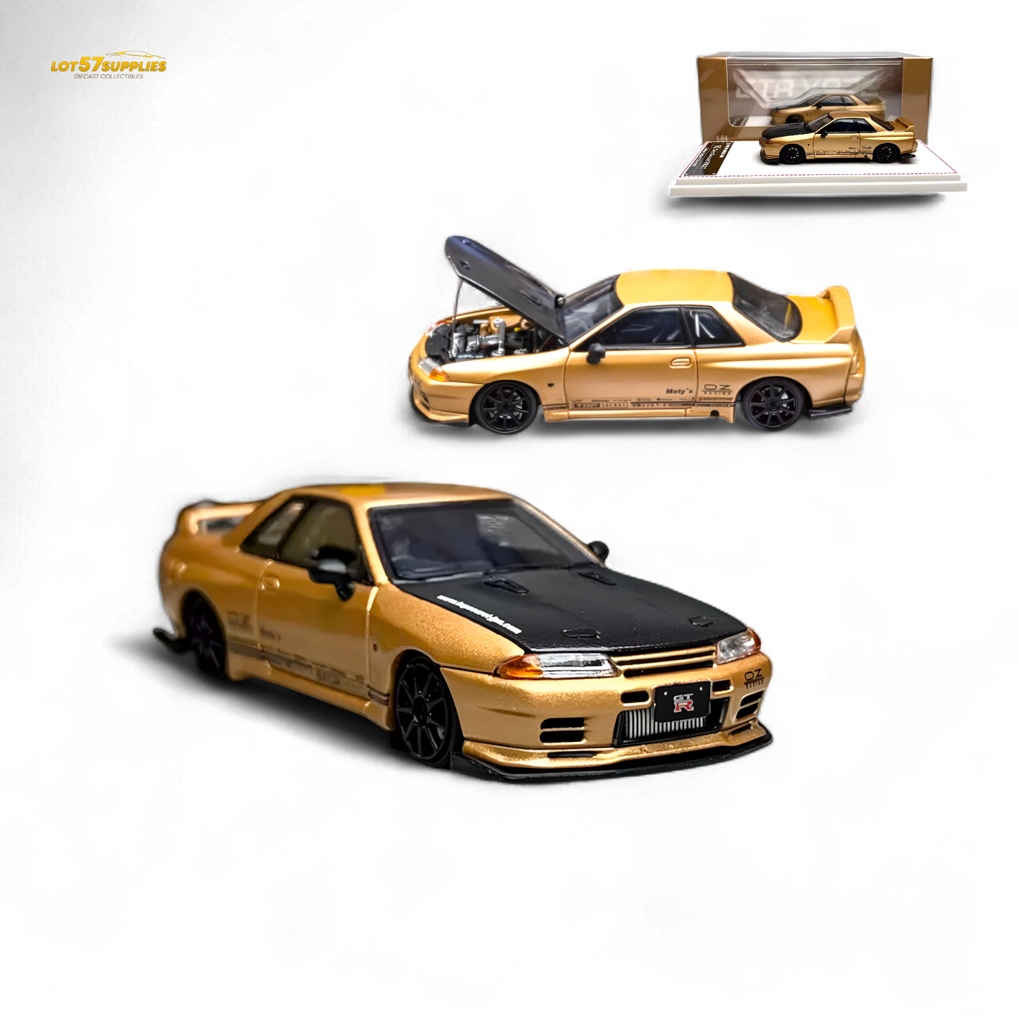 Gold Focal Horizon Nissan Skyline GT-R R32 diecast model from Top Secret, detailed 1:64 scale collectible by Lot57Supplies Diecast Shop