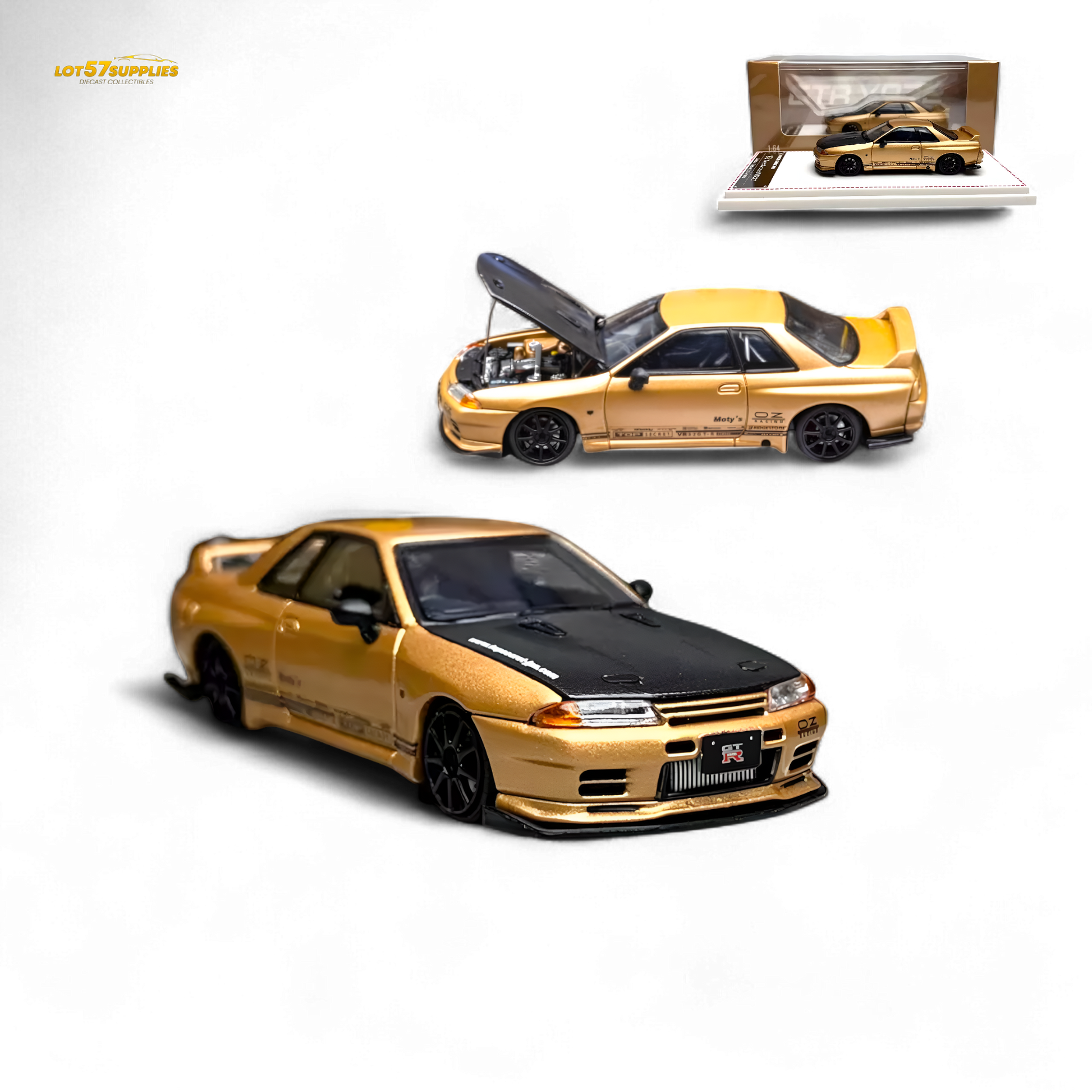 Gold Focal Horizon Nissan Skyline GT-R R32 diecast model from Top Secret, detailed 1:64 scale collectible by Lot57Supplies Diecast Shop