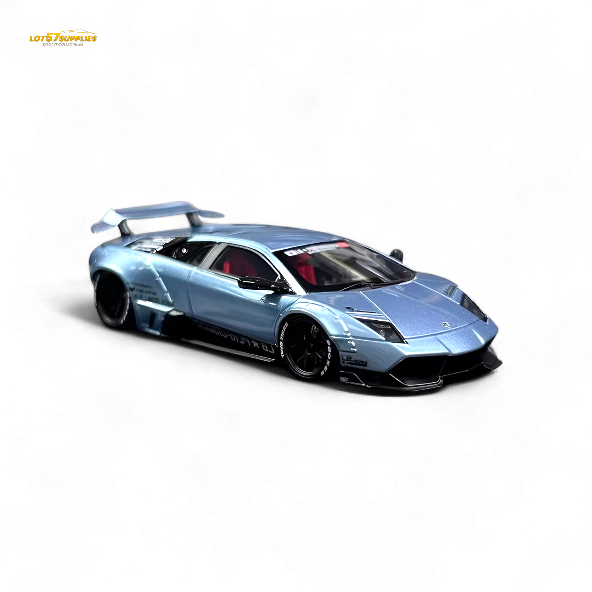 Ice blue Lamborghini Murcielago LBWK diecast model in 1:64 scale, detailed collectible car from Lot57Supplies Diecast Shop.