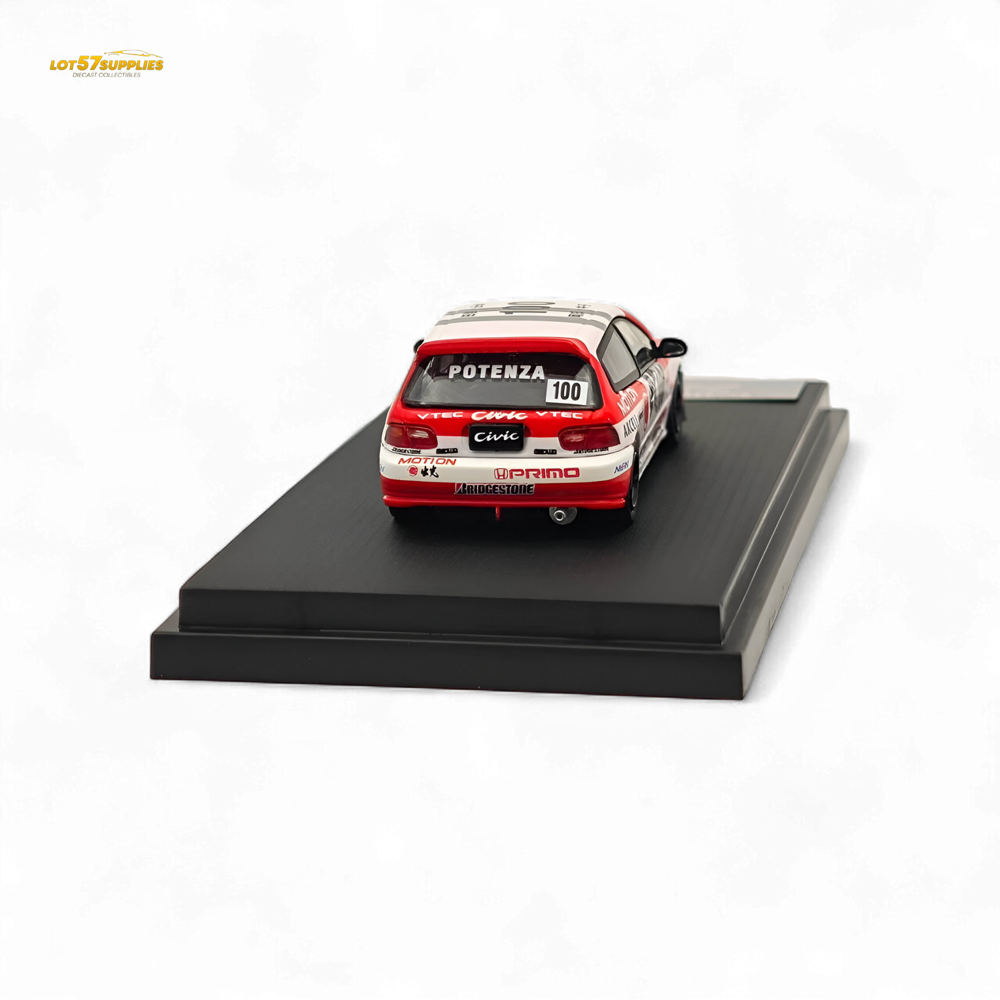 Diecast Honda Civic EG6 Street Weapon Idemitsu Street Edition 1:64 scale model, detailed miniature car in black and red design.