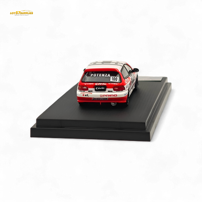 Diecast Honda Civic EG6 Street Weapon Idemitsu Street Edition 1:64 scale model, detailed miniature car in black and red design.