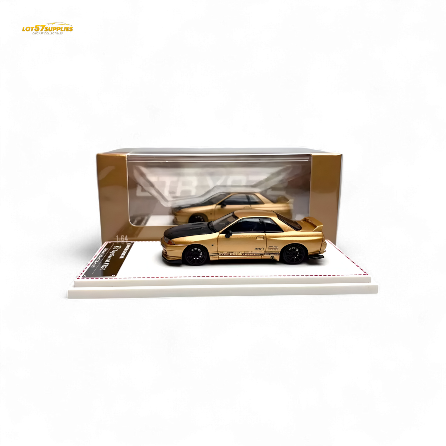 Gold Focal Horizon Nissan Skyline GT-R R32 Top Secret diecast model car in 1:64 scale, detailed Nissan collectible by Lot57Supplies.