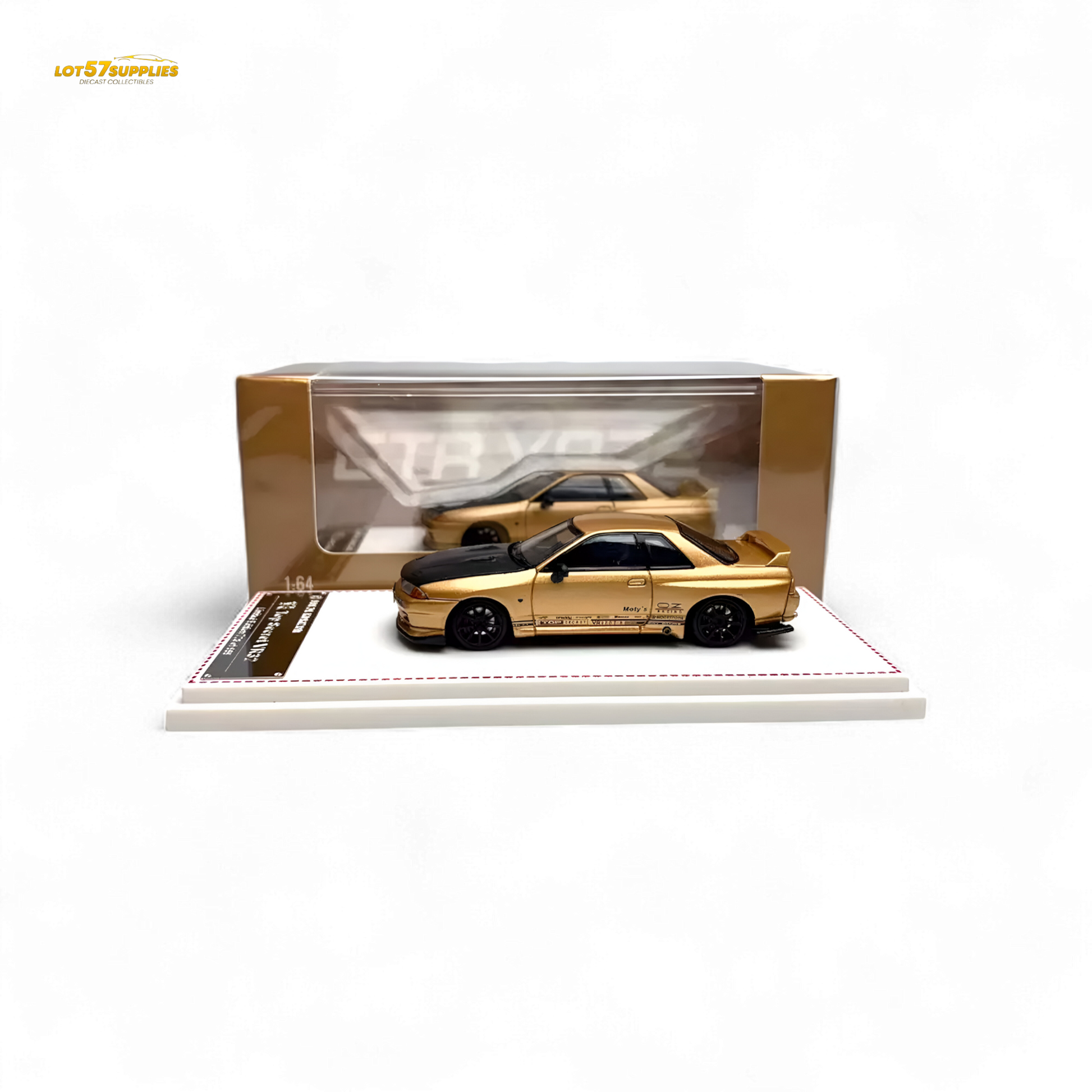 Gold Focal Horizon Nissan Skyline GT-R R32 Top Secret diecast model car in 1:64 scale, detailed Nissan collectible by Lot57Supplies.